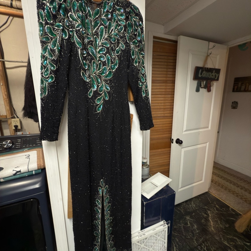 Elegant Black and Green Embellished Dress
